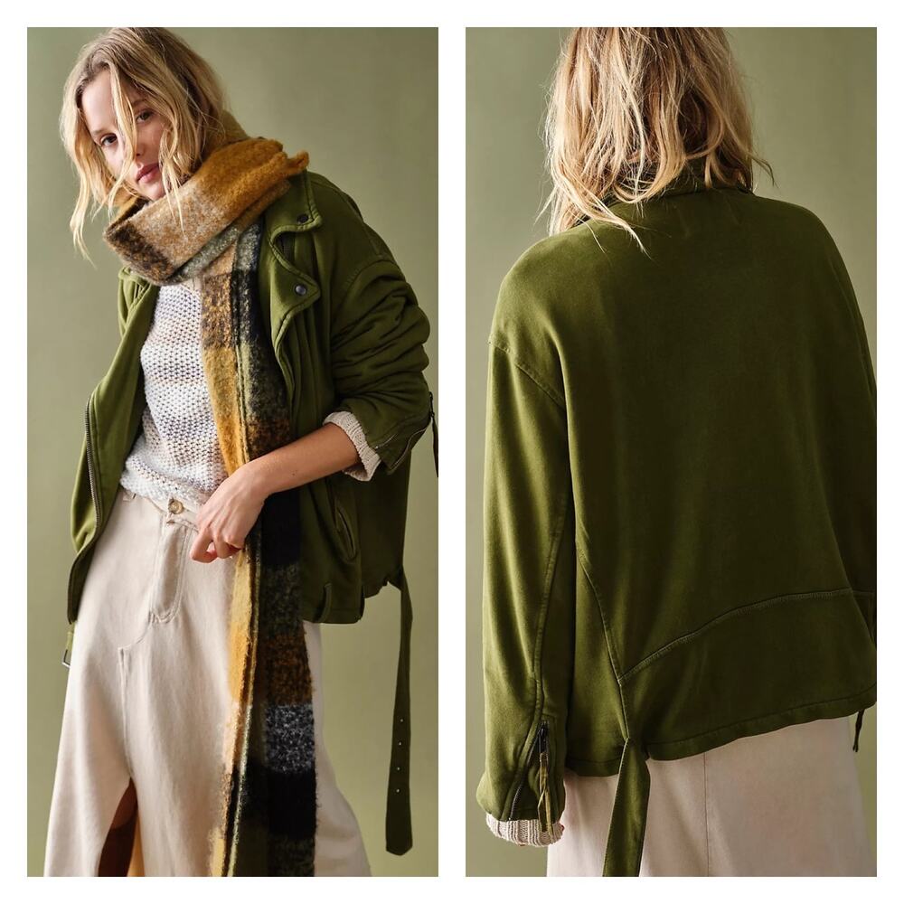 Free People We The Free Rebel Knit Moto Jacket In Olive Sparrow Size S - Picture 11 of 11